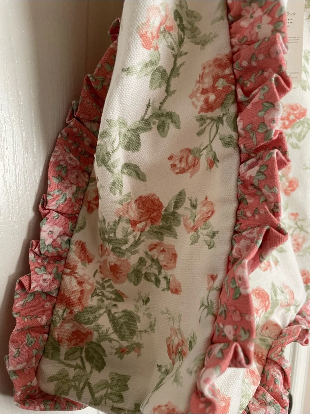 NWT Laura Ashley Madelynn Duck Floral Canvas Ruffle Tote Bag - Pink/Green